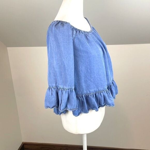 Zara Premium Denim Collection Ruffle 3/4 Sleeve Size XS - Picture 2 of 6
